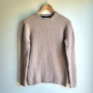 Jason Wu Fisherman Tan Crewneck Wool Cashmere Sweater Ribbed Knit Classic M